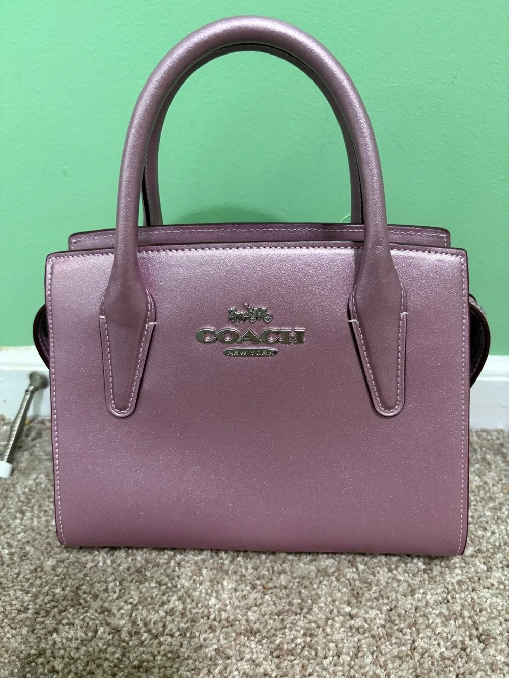 New COACH Metallic Coach Metallic Pink Charlie Carryall 28  Leather Satchel